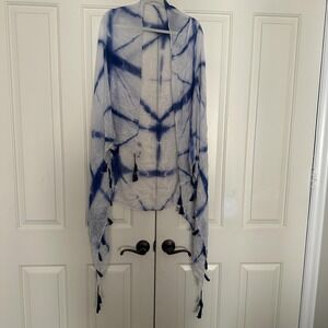 Sunny Days Scarf Womens One Size Blue Batik Viscose Tassel Wrap Shawl 41x65